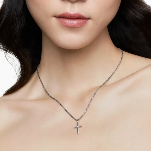 Classic Cable Cross Necklace with Center Diamond 16inch - Picture 7 of 10